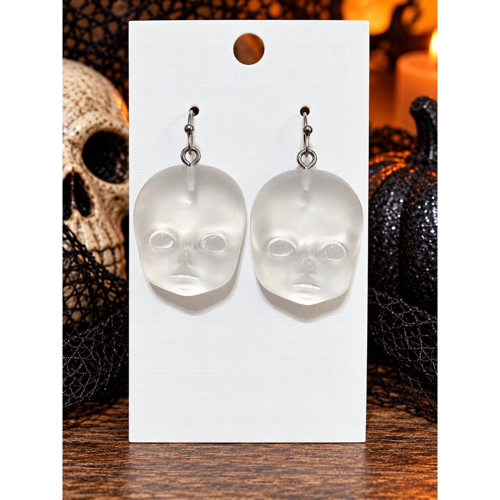 Handmade Creepy Doll Head Earrings Resin Halloween Horror Goth Spooky